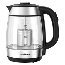 키체라 온도조절 보온 내열유리 티포트 1.7L, KIC-EKT01(블랙)