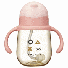 KU.KU Duckbill 酷咕鴨 KUKU PLUS 純真之瞳寬口PPSU訓練杯, 粉色, 1個, 210ml