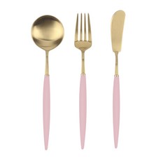 백산 보겐 에펠 골드 디저트 커트러리 세트, 핑크, 라지티스푼 + 샐러드포크 + 버터나이프