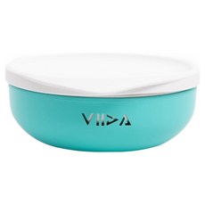 VIIDA Soufflé 抗菌不鏽鋼餐碗 430ml/14.5oz 食品級矽膠蓋, 湖水綠, 1個