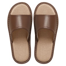 真皮頭層牛皮配亞麻防滑室內拖鞋 LS38, 270mm, 淺棕, 1雙