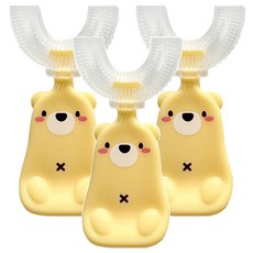 나와아기 U자형 실리콘 영유아칫솔, 노랑 곰, 1개입, 3개
