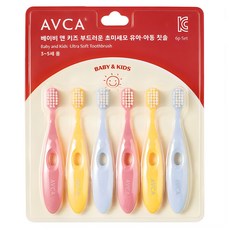AVCA 幼兒超細軟毛牙刷 第2階段, 藍色+黃色+粉紅色, 1組, 1組