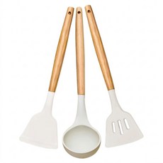 ANDY MAY2 日式簡約矽膠廚具 AM-D803, 1組, 刮鏟 + 漏鏟 + 湯勺, 杏灰色