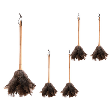 NATURE LIVING 鴕鳥羽毛除塵撢子 木柄, 棕色, 5支