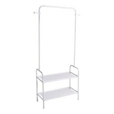 Life 日式簡約 多功能雙層落地衣帽架/掛衣架/置物架,鋼架材質, 帶煞車滾輪設計, 145 x 60 x 30cm, 鋼琴白