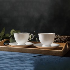 BELUZ casa Elegance Gold系列 咖啡杯盤組 咖啡杯 2個 + 盤子 2個, 白色, 1組