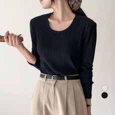 afinar 女款厚實羅紋U領長袖T恤