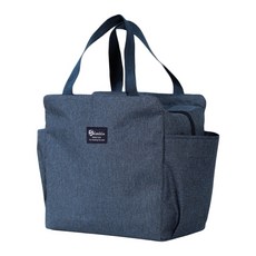 FANCY LIFE 雙口袋便當保溫包 帶飯/出遊/購物一包搞定, 25 x 12 x 25cm, 藏青, 1個