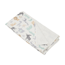 Ahtty Blanc 棉質超細纖維兒童雙層毯子, 110 x 110cm, 野生動物園 白色