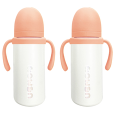 유비맘 유아용 시그니처 보온보냉 스테인리스 빨대컵, 330ml, 2개, 딸기