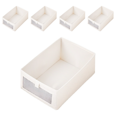 布藝衣服收納框 臥室衣物收納整理箱 可堆疊, 中號, 米色, 5個