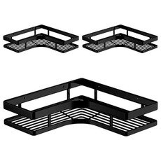 不鏽鋼置物架 扁條轉角加高置物架, 黑色, 3個