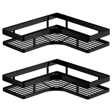 不鏽鋼置物架 扁條轉角加高置物架, 黑色, 2個