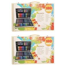 JAR 嚴選 木盒水彩畫筆180件套裝禮盒, 2盒, 混和顏色, 兒童繪畫套裝