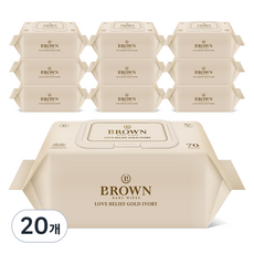 브라운 러브 빌리프 골드 아이보리 아기물티슈 캡형, 80g, 70매, 20개