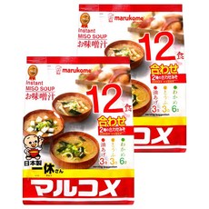 Marukome 一休綜合味噌湯 12包 日本原裝進口 道地日式風味 豆腐油豆腐裙帶菜3種配料口味, 216g, 2袋