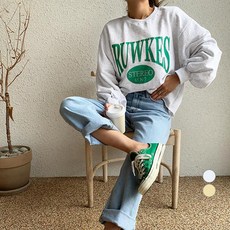 NANING9 女性用斯阿勒氣球袖印花棉質大學T