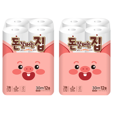 Donjalbeoneunjip 3層捲筒衛生紙, 12入, 30m, 2個