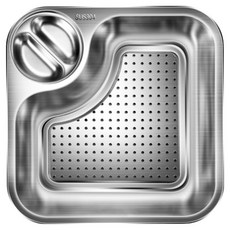 多功能附醬料格方型雙層餐盤 水餃盤炸物盤, 1個, 銀色