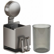 吸盤式太空鋁牙刷置物架 + 漱口杯, 1套, 槍灰色