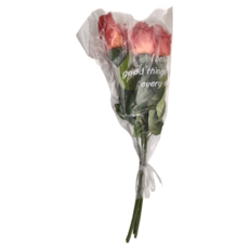 仿真玫瑰 Set 一束五支含塑膠袋 總長45cm 枝幹 22cm, 橙粉