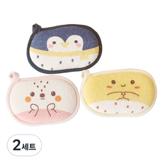 부드러운 극세사 스펀지 목욕 타올 3종 세트, 네이비블루, 핑크, 옐로우, 2세트