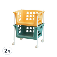 보노하우스 후르츠 파스텔 바스켓 2단 바퀴형, 혼합색상, 2개