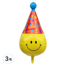 Mii Mii Party 快樂微笑尖頂生日派對鋁箔氣球 83 x 28 cm, 3個, 黃色 + 紅色 + 藍色