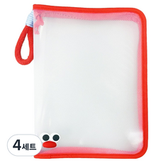 東亞PMS A4透明拉鍊式文件收納盒 + 貼紙裝飾套組, 紅色, 4套