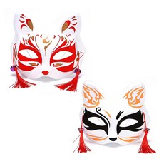 Mandeulhabi 日本狐狸貓咪角色扮演服裝派對面具假面, 06 橘金色, 2個