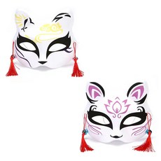 Mandeulhabi 日本狐狸貓咪角色扮演服裝派對面具假面, 07 黃紫色, 2個