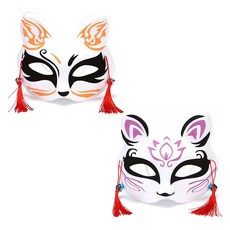 Mandeulhabi 日本狐狸貓咪角色扮演服裝派對面具假面, 03 橘紫色, 2個