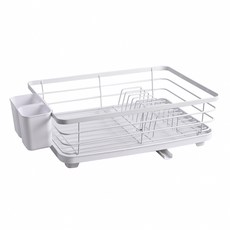 台灣 Life plus 日式簡約 多功能碗盤餐具瀝水架/收納架/置物架/瀝水籃 附排水導管 42 x 30 x 14cm, 1層, 白色, 1個