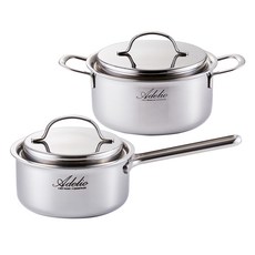 HANIL STAINLESS STEEL IH爐適用Adelio系列5層不鏽鋼鍋具2件組, 混色, 單柄鍋 16cm+雙耳鍋 18cm, 1組
