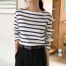 afinar 女款條紋船型領長袖T恤
