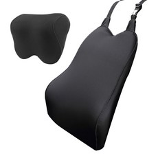 New Egg車用頸椎記憶棉頸枕+靠背墊, 1套, 黑色
