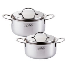HANIL STAINLESS STEEL IH爐適用Adelio系列5層不鏽鋼鍋具2件組, 混色, 雙耳鍋 18cm+雙耳鍋 20cm, 1組