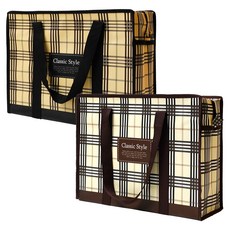 포포팬시 클래식 스타일 체크 타포린백, 브라운, 블랙, 2개