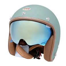 EVO 艾莉莎涼感系 內鏡復古騎士安全帽 附冰絲面罩, 松露綠