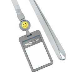 UHOO 微笑員工證件套伸縮扣環掛繩, 灰色, 1個