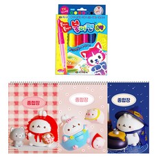 몰랑이 종합장 3권 + 지구화학 불어펜 6색 문구세트, 랜덤발송(종합장), 1세트