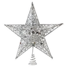 亮片彈簧樹頂星 25cm 銀色, 1個