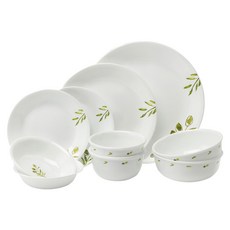 Corelle Brands 康寧餐具 橄欖印花2人份碗盤10入組, 飯碗2個 + 湯碗2個 + 小菜碟2個 +小圓盤2個 +中圓盤1個 + 大圓盤1個, 橄欖印花 白色, 1組