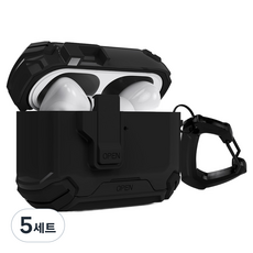 엑씨 아머락 잠금 기능 분실 방지 풀 커버 이어폰 범퍼 케이스 + 카라비너 세트, 블랙, 5세트, 에어팟 프로2