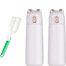 PUKO Betty熊耳造型彈蓋保溫杯 2入+杯刷組, 350ml, 淺粉色