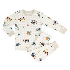 Maykids 童款格紋工程車30支紗長袖家居套裝