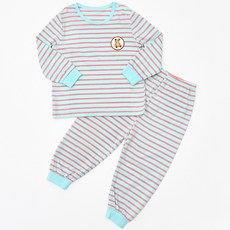 unifriend 童款泰迪熊條紋9分袖上衣長褲組