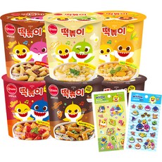 Otaste 碰碰狐鯊魚寶寶辣炒年糕 炸醬味 116g 2入+香甜辣味 116g+烤肉味 114g +奶油味 111g+玉米起司味 111g+貼紙 隨機出貨, 1組