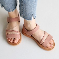 단골언니 여성용 꼬임 스트랩 푹신한 플랫 툴루즈 샌들